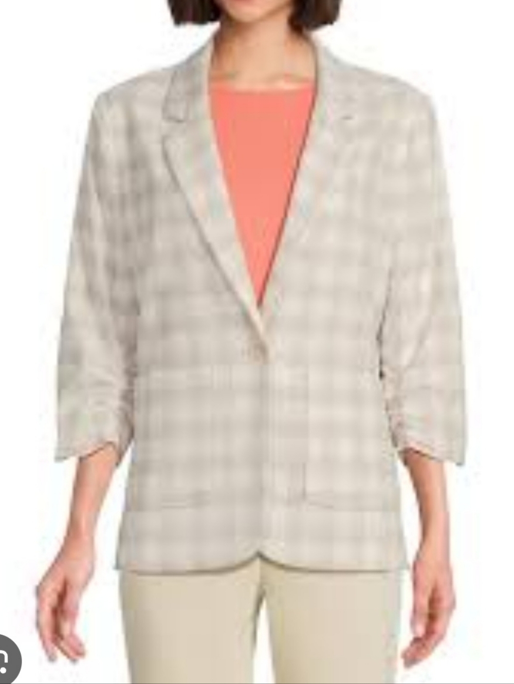 Cynthia Rowley Women's Linen Checkered   Blazer Jacket - Light Gray Size Medium